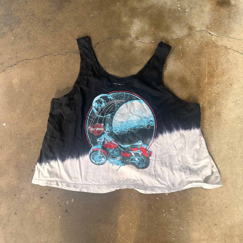 Harley-Davidson Tank Top Womens 2XL Black White Good Dip Dye Moon Graphic